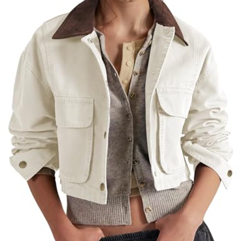 Cropped Utility Jacket Classic Collar Casual Chic… - image 2